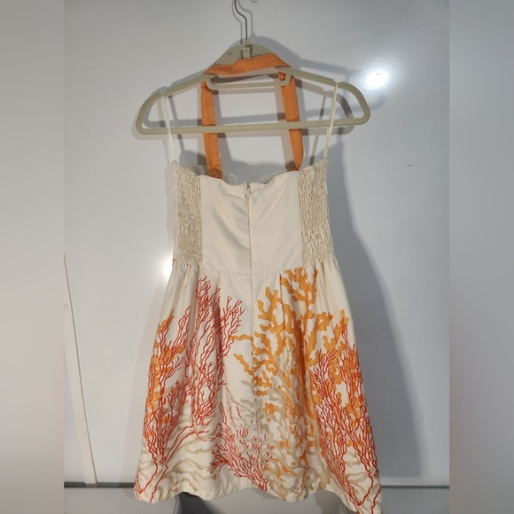 Tori Richard Cream and Orange Halter Dress, Size 12 - Picture 6 of 8